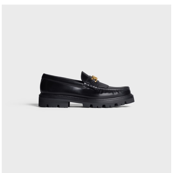 Celine Shoes - Celine Margaret Lug Sole  Leather Slip-On Loafers with Gold Triomphe Accent 37.5